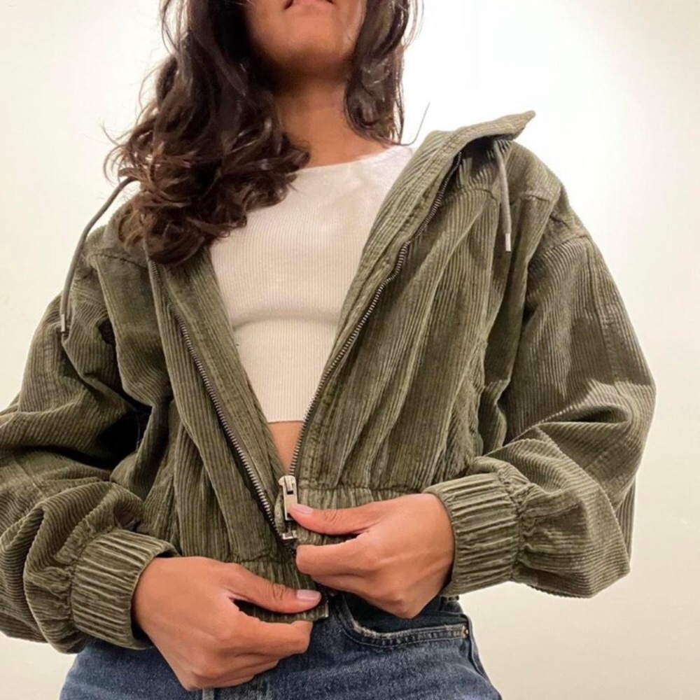 American Eagle Outfitters Olive Corduroy Bomber Jacket